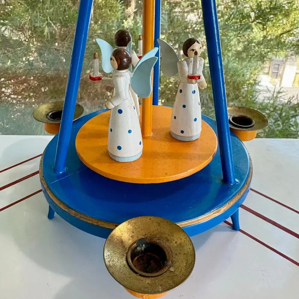 Vintage 1960s German Christmas Pyramid Angel Candle Carousel Spinner